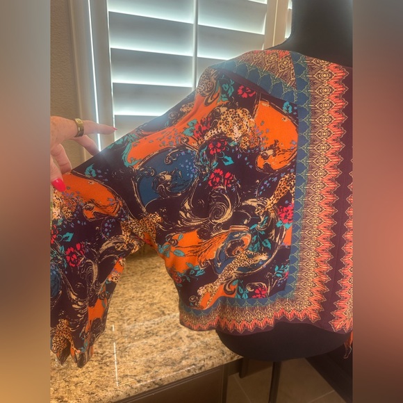 Free People | Boho Leopard Print Tie-Sleeve Blouse | Size Small - Picture 4 of 11